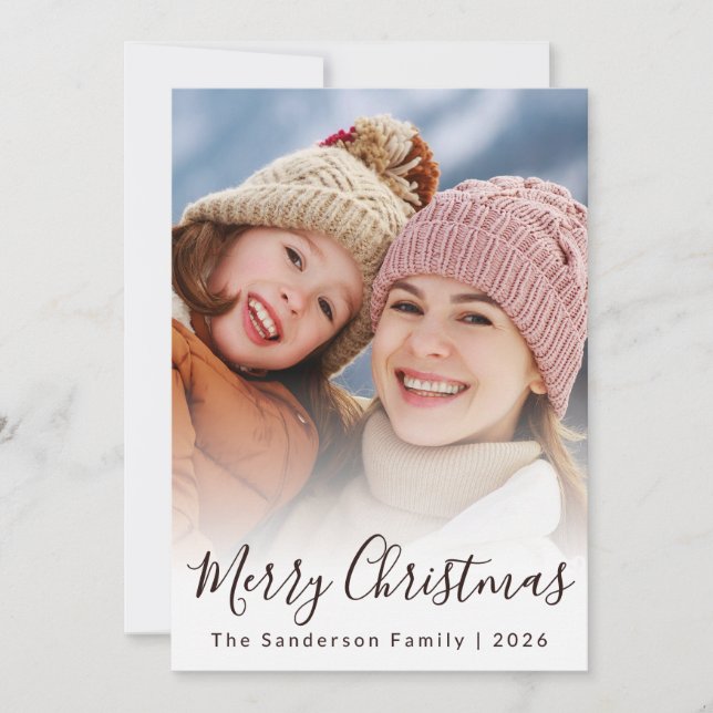 Modern Custom Photo Script Overlay Christmas Holiday Card (Front)