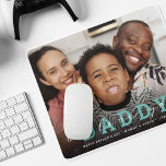 Modern Custom Photo Script 'We Love You - Daddy' Mouse Pad<br><div class="desc">Create your own mouse mat for dad as a Birthday or Father's Day Gift. This Modern design features a landscape photo of your choice, a dark overlay at the bottom with bold text DADDY combined with elegant white script 'we love you' over the top. Customise this product by adding a...</div>