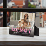 Modern Custom Photo Script 'We Love You - Mummy' Plaque<br><div class="desc">Create your own photo gift for mum this Mother's Day Gift. This Modern design features a photo of your choice, a dark overlay at the bottom with bold pink text MUMMY combined with elegant white script 'we love you' over the top. Customise this product by adding a message and name/s....</div>