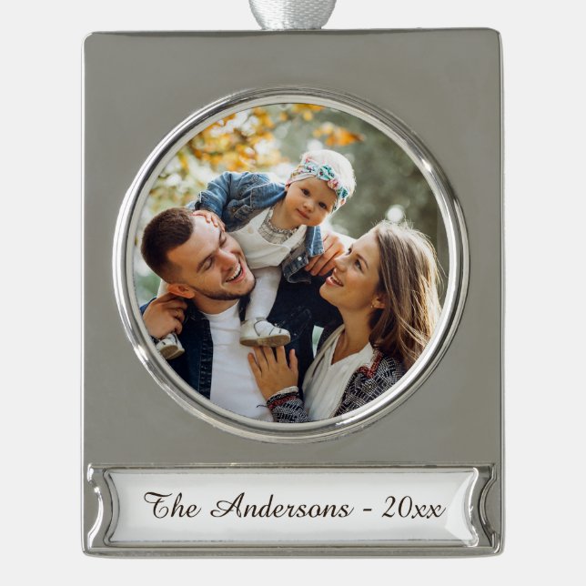 Modern Custom Photo Silver Plated Banner Ornament (Front)