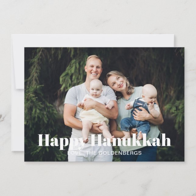 Modern custom photo text striped pattern Hanukkah Holiday Card (Front)