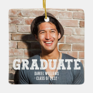 Modern Custom Photo Typography  Ceramic Ornament