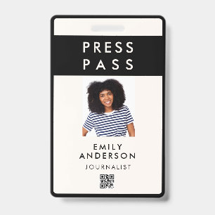 Modern Custom Press Pass Photo ID Logo QR Code Badge