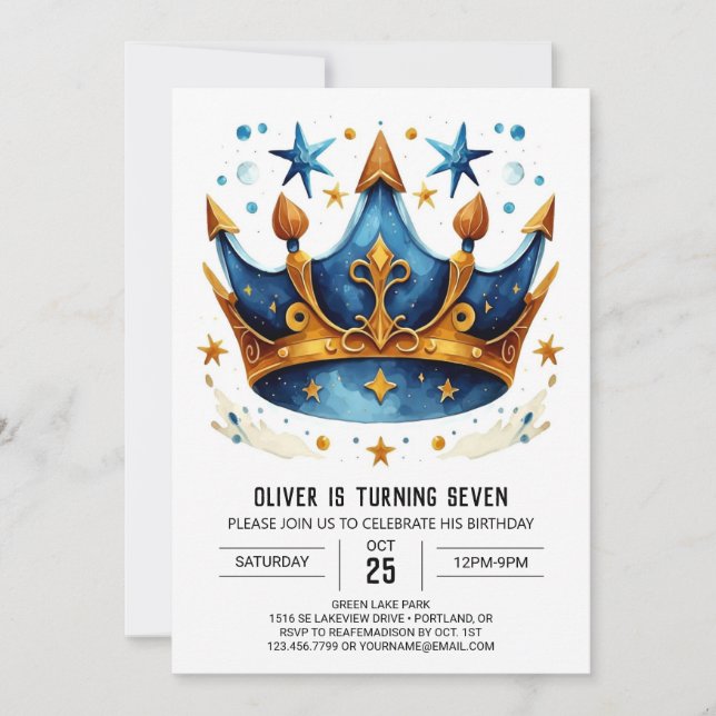 Modern Custom Prince Crown Birthday Invitation (Front)