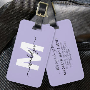 Modern Custom Purple Monogram Name Luggage Tag