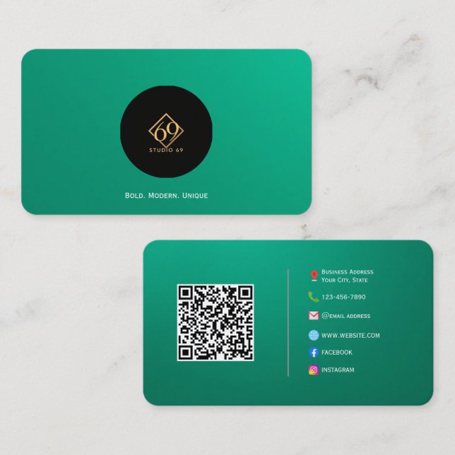 Modern Custom QR Code Business Card with Logo (Front/Back)