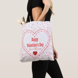 Modern Custom Red Heart Happy Valentine's Day Tote Bag