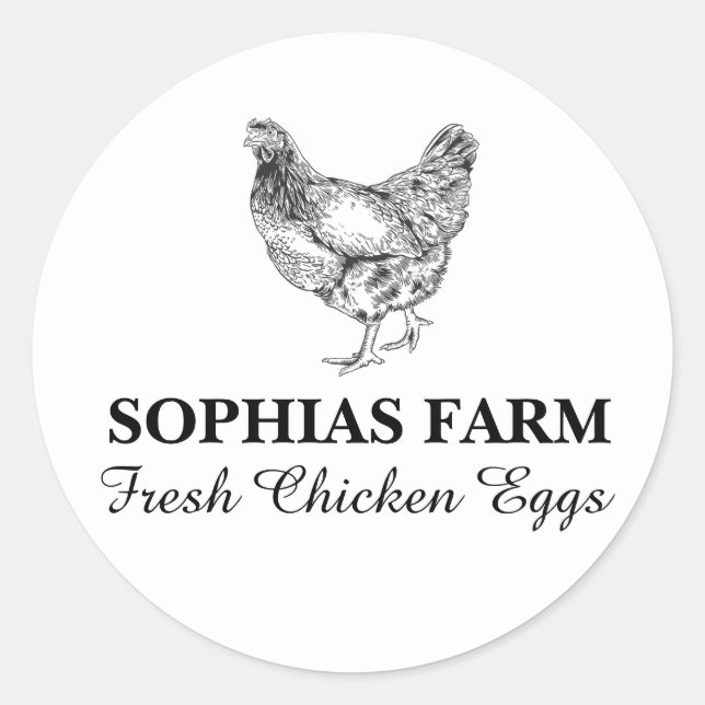 Modern Custom Rustic Farm Name Black Colour Classic Round Sticker (Front)