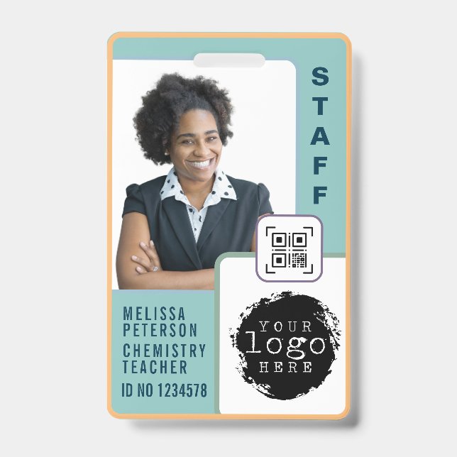 Modern Custom School Teacher Photo Name Card  ID Badge (Front)
