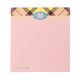 Modern Custom Script Monogram Tartan Jeans Pink Notepad