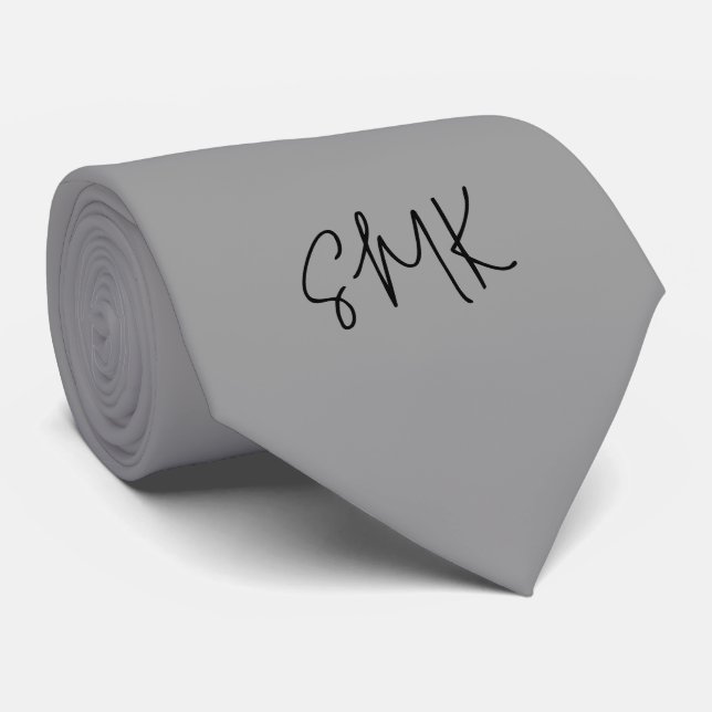 Modern Custom Script Name Silver Grey Necktie (Rolled)