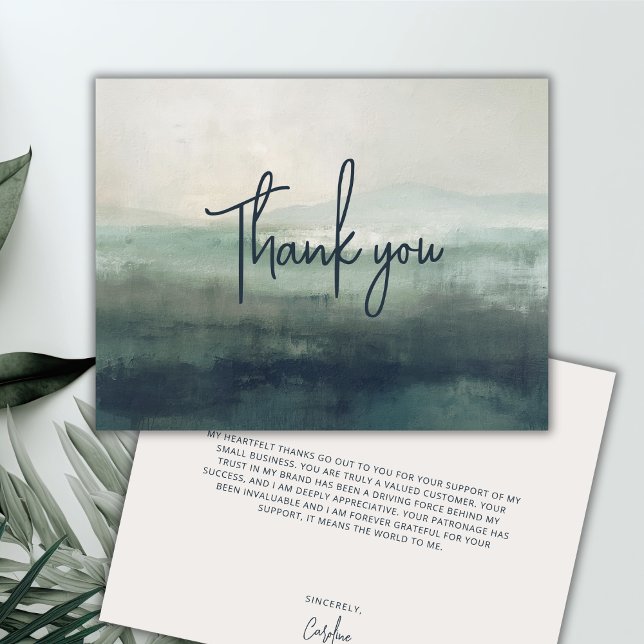 Modern Custom Small Business Abstract Sage Green Thank You Card (A thank you card template for personal, wedding, or business usage. Fully customizable.)