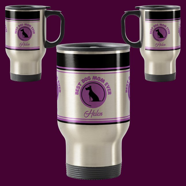 Modern Custom Stylish Name Monogram Dog Mum Travel Mug (Creator Uploaded)