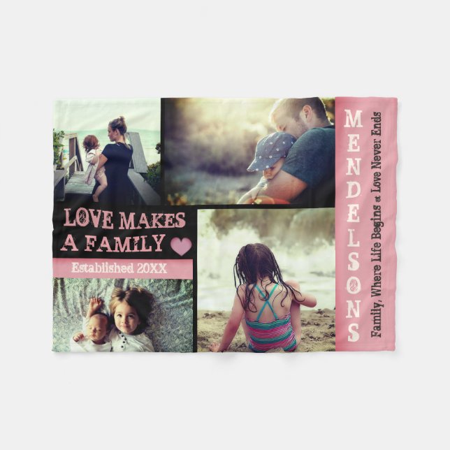 Modern custom text and personalised photo collage fleece blanket (Front (Horizontal))