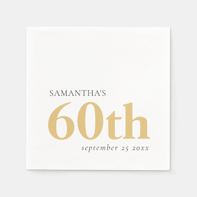 Modern Custom Text Black Gold 60th Name Date  Napkin (Front)