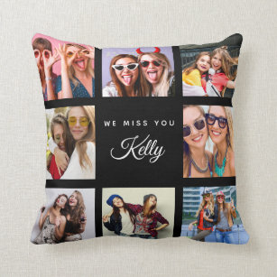 Modern Custom Text Chic We Miss You Photo Collage Cushion