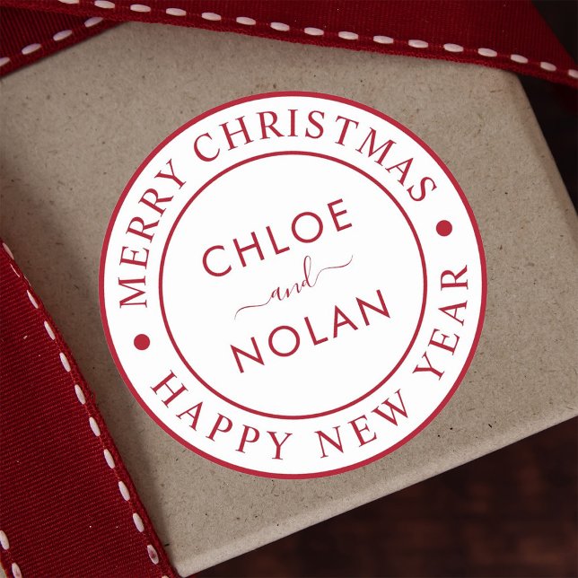 Modern Custom Text Christmas Holiday Classic Round Sticker (Creator Uploaded)