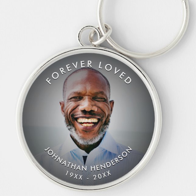 Modern Custom Text Funeral/Memorial Photo Tribute Key Ring (Front)