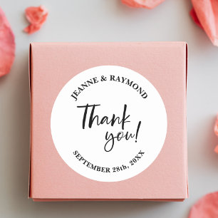Modern Custom Thank You Script Wedding Favour Classic Round Sticker