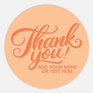 Modern Custom Thank you Text Orange Colour Classic Round Sticker