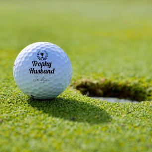Modern Custom Trophy Husband Name Black Golf Balls