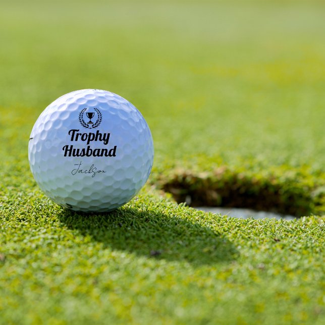 Modern Custom Trophy Husband Name Black Golf Balls (Modern custom Trophy husband name golf ball)
