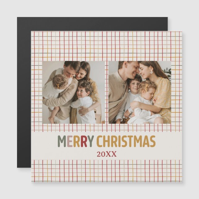 Modern Custom Two Photo Christmas Magnetic Card (Front/Back)