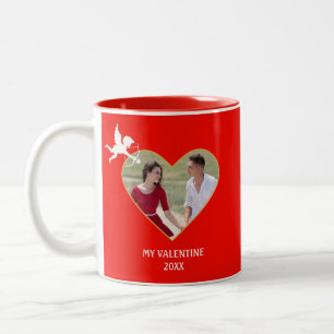 Modern Custom Valentine Couple Photo & Cupid Two-Tone Coffee Mug