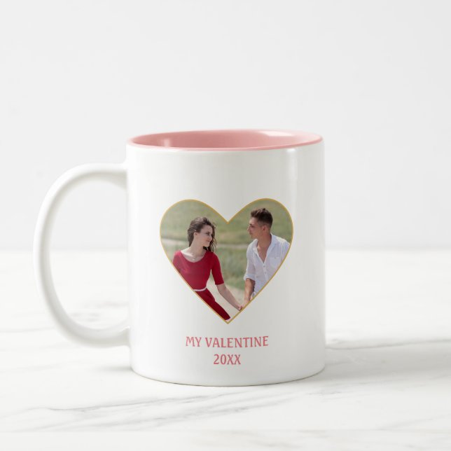 Modern Custom Valentine Couple Photo & Heart Two-Tone Coffee Mug (Left)