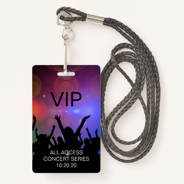 Modern Custom VIP All Access Concert Pass ID Badge (Front with Lanyard)