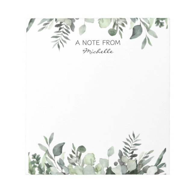 Modern Custom Watercolor Eucalyptus Greenery       Notepad (Front)