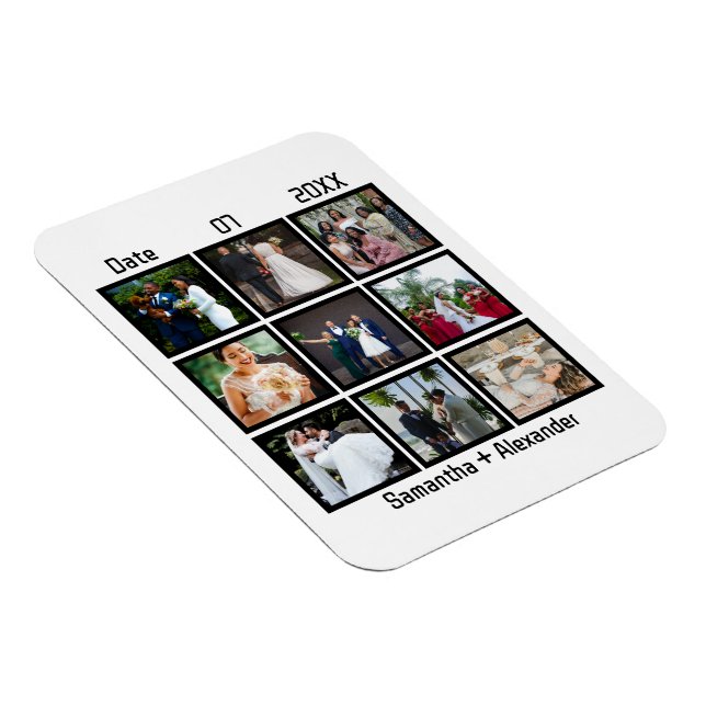 Modern Custom Wedding Anniversary 9 Photo Collage Magnet (Right Side)