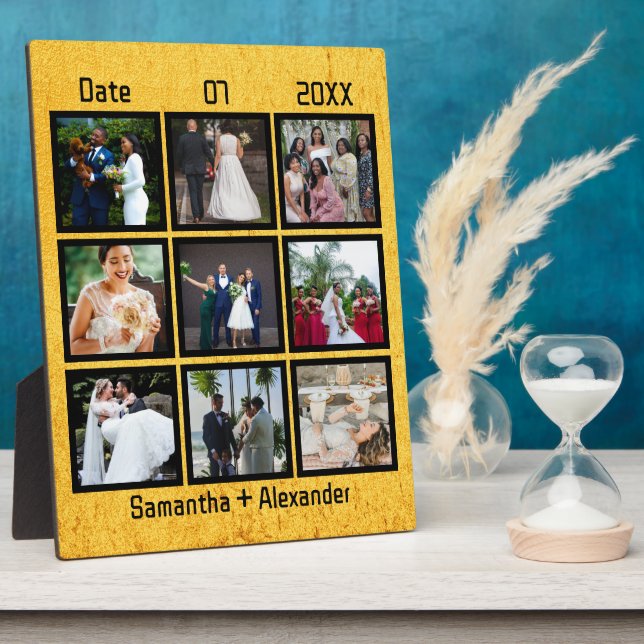 Modern Custom Wedding Anniversary 9 Photo Collage Plaque (Side)