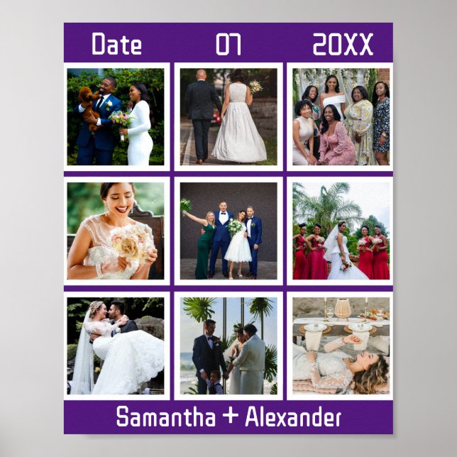 Modern Custom Wedding Anniversary 9 Photo Collage Poster (Front)