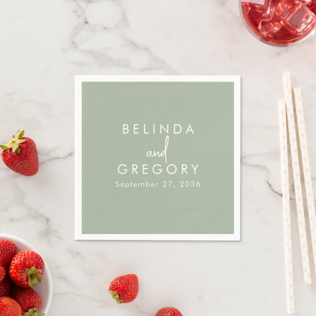 Modern Custom Wedding Cocktail Napkins Text Green (Insitu)