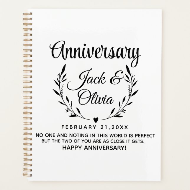 Modern Custom Wedding Couple Name Date Black Planner (Front)
