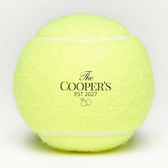 Modern Custom Wedding Last Name & Established Year Tennis Balls (Front)