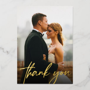 Modern Custom Wedding Photos Gold Foil Thank you