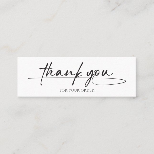 Modern Customer Thank You Handwritten Script Logo Mini Business Card (Front)