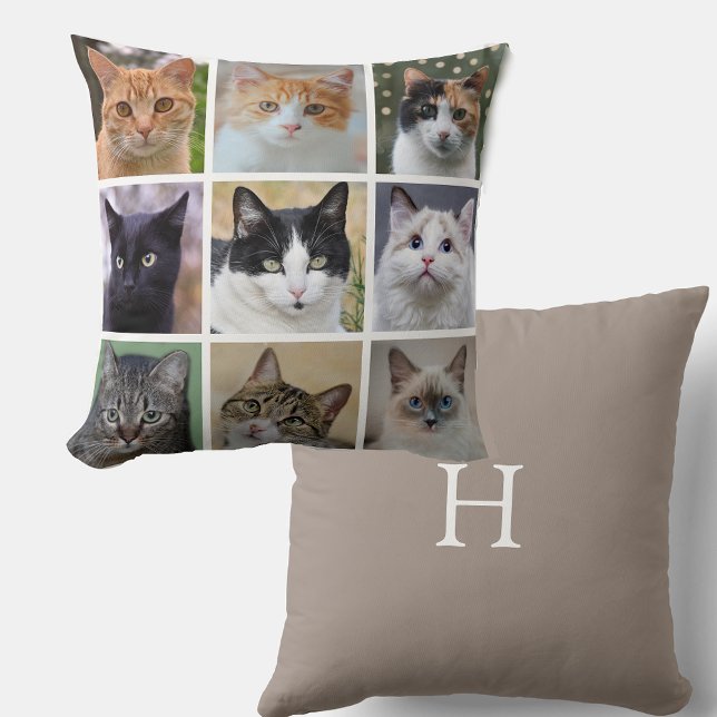 Modern Customisable Cat Photos on Beige Cushion (Creator Uploaded)
