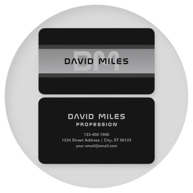 Modern Customisable Layered Text | Black & Grey Business Card (Creator Uploaded)
