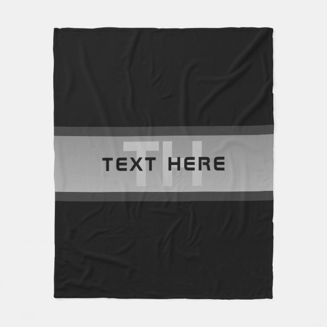 Modern Customisable Layered Text | Black & Grey Fleece Blanket (Front)