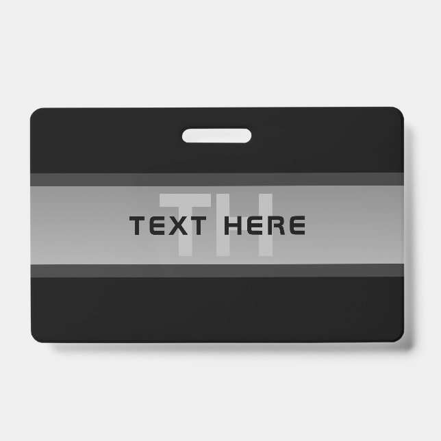 Modern Customisable Layered Text | Black & Grey ID Badge (Front)