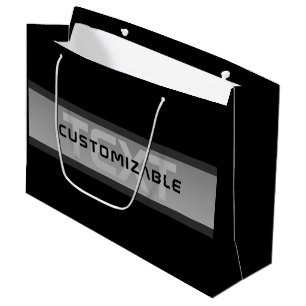 Modern Customisable Layered Text   Black & Grey Large Gift Bag