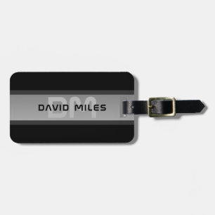 Modern Customisable Layered Text Black & Grey Luggage Tag