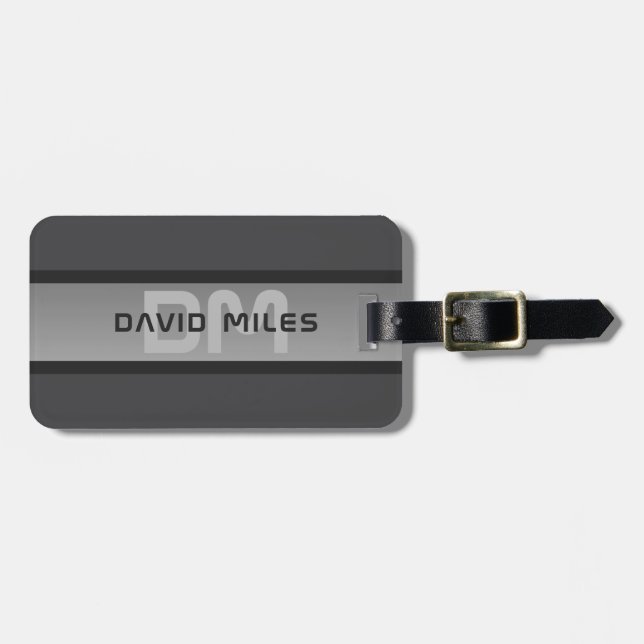 Modern Customisable Layered Text | Black & Grey Luggage Tag (Front Horizontal)