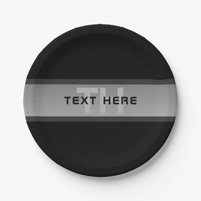Modern Customisable Layered Text | Black & Grey Paper Plate (Front)