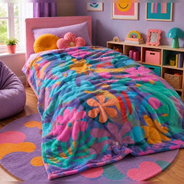 Modern cute Abstract colourful winter custom name Fleece Blanket (Creator Uploaded)