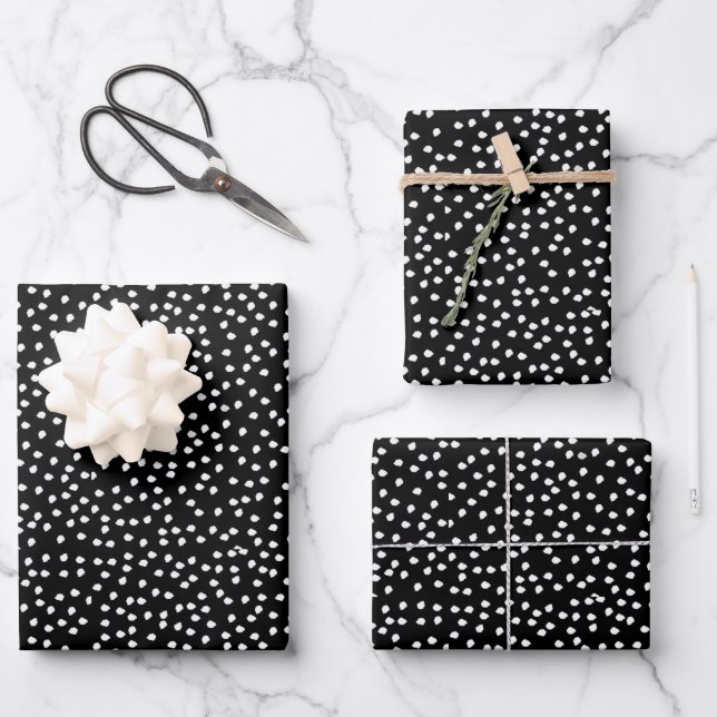 Modern Cute Abstract Polka Dot Black and White Wrapping Paper Sheet (Front)