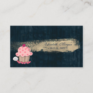 Modern Cute Adorable Cupcake Bakery Brush Stroke Business Card